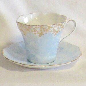 Elizabethan English Bone China Tea Cup and Saucer, Blue and Gold, Molded,  C649